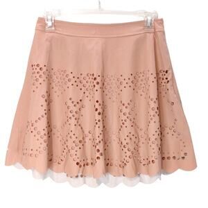 B.P. Collection Laser Cut Out Flared Mini Skirt Faux Leather Soft Pink Womens S